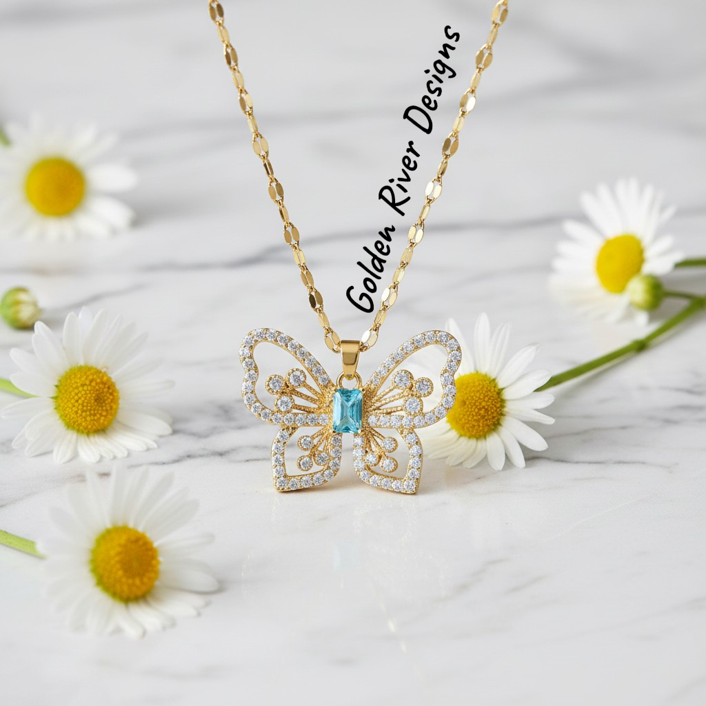 18K Gold PVD On Stainless Steel Butterfly Necklace