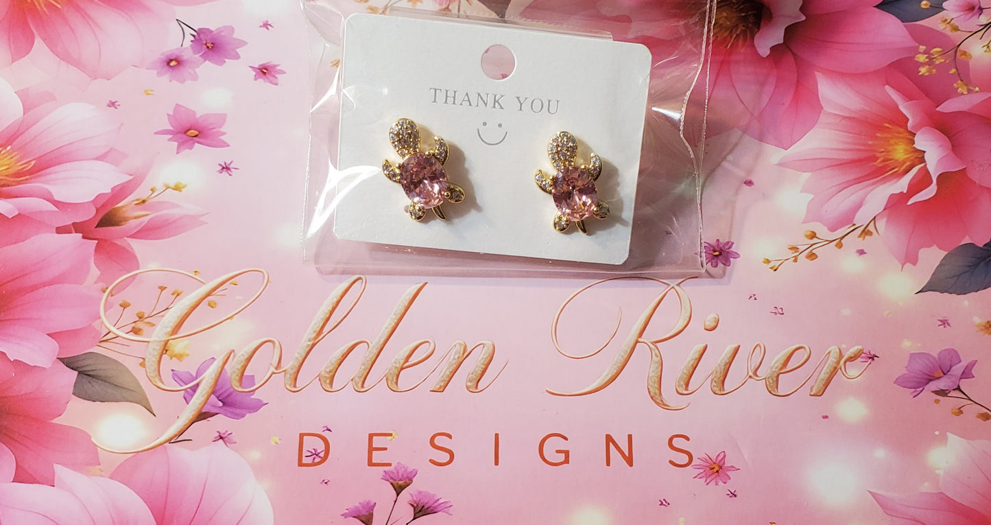 18K Gold Plated Zircon Pink Turtle Earrings