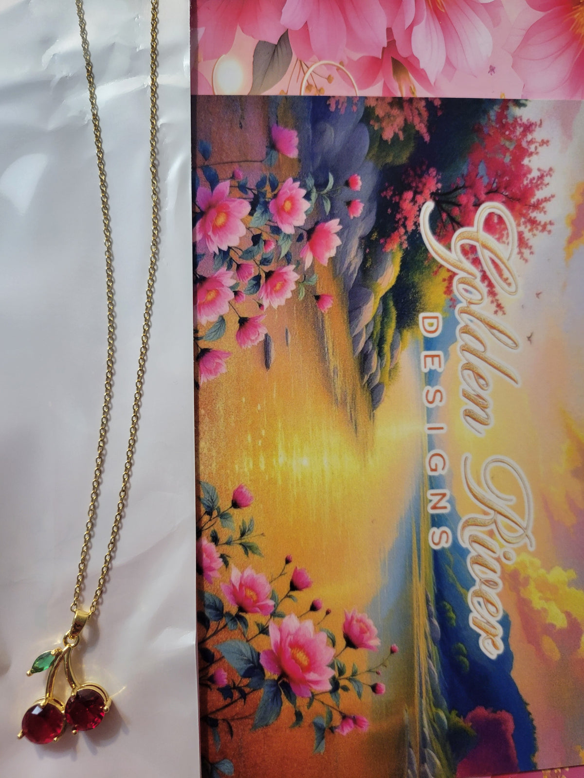 18K Gold PVD Stainless Steel Red Cherry Zircon Necklace