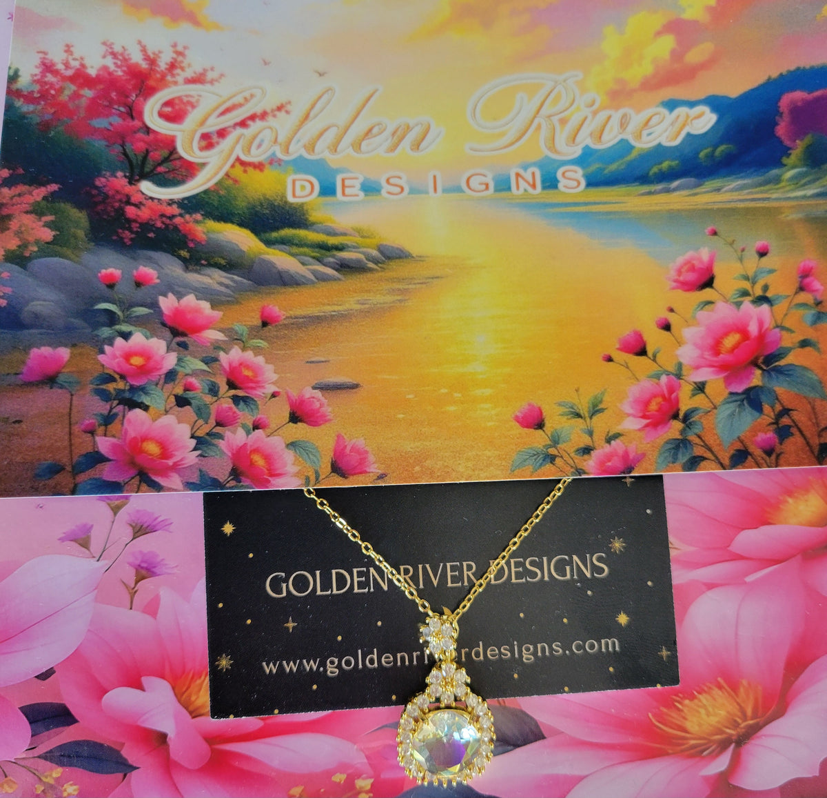 18K Gold PVD On Stainless Steel & White Zircon Necklace
