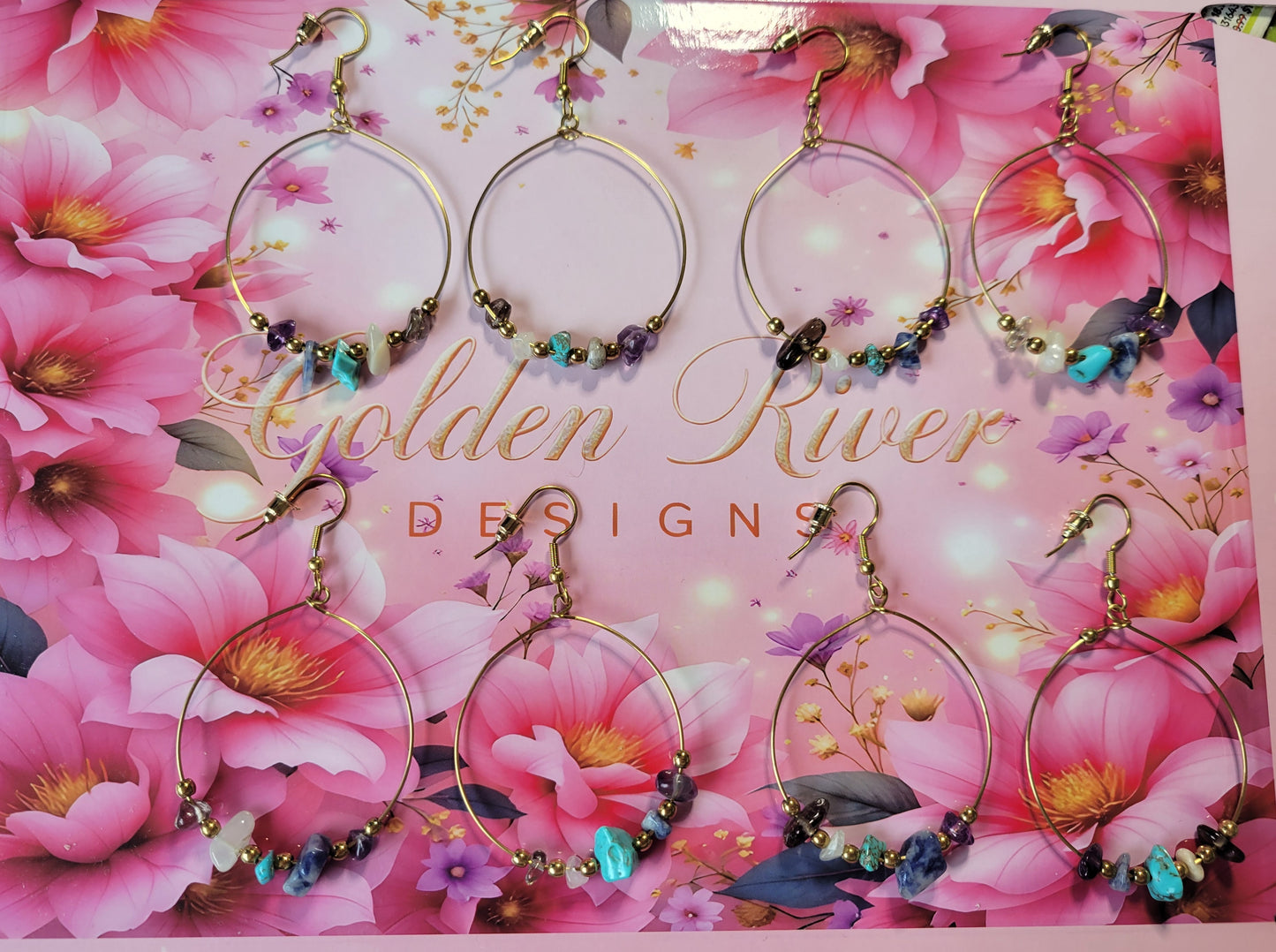 14K Gold Plated Quartz Drop Hoop Earrings (December Birthday)