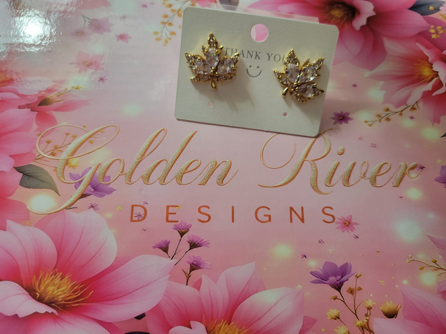 18K Gold Plated Zircon Maple Leaf Earrings, Sparkling Studs, Dainty Gold Jewelry, Everyday Gift for Her