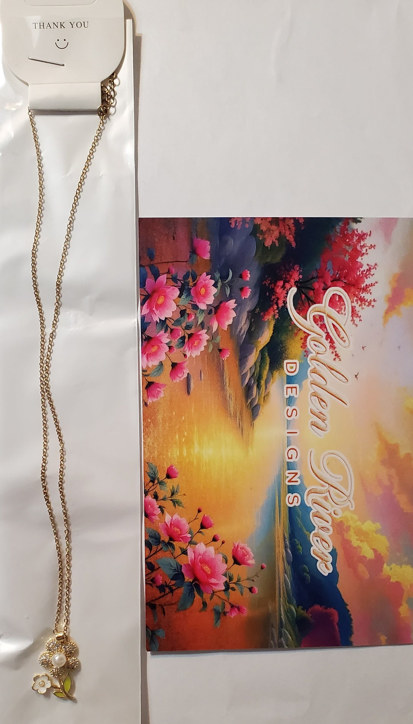 18K Gold Plated Zircon Pearl Flower Necklace