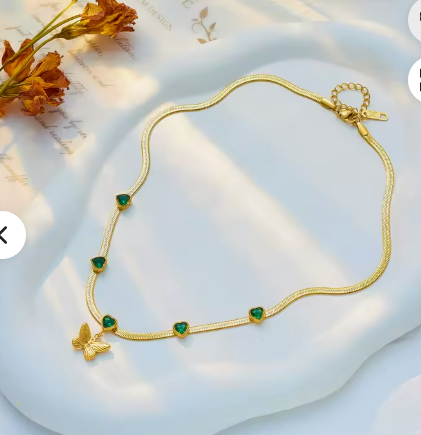18K Gold Plated on Stainless Steel Butterfly Necklace, Zircon Crystal Pendant