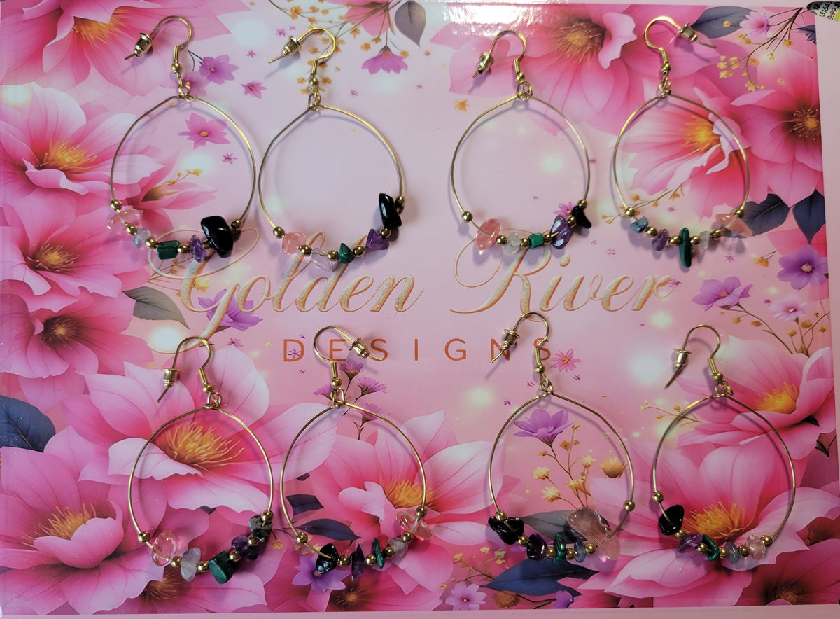 Handmade Shimmery 14K Gold Plated Quartz Drop Hoop Earrings (September Birthday)