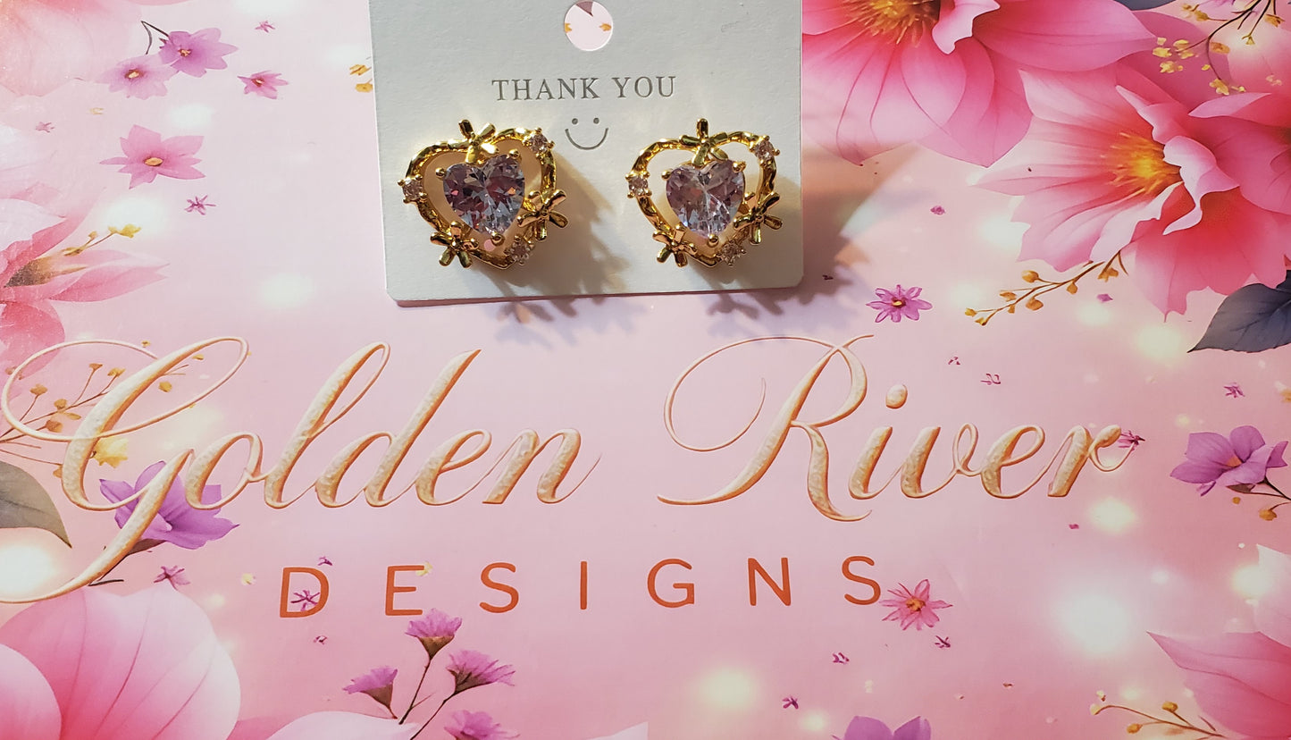 18K Gold Plated Zircon White Heart Earrings