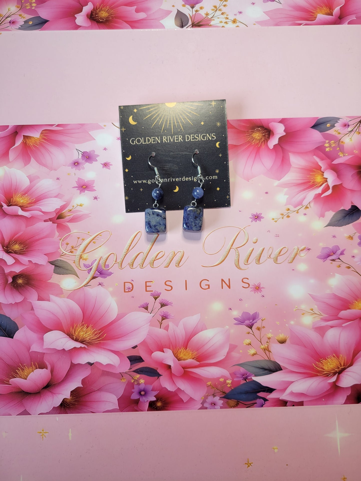 Blue Sodalite Stone Silver Plated Earrings