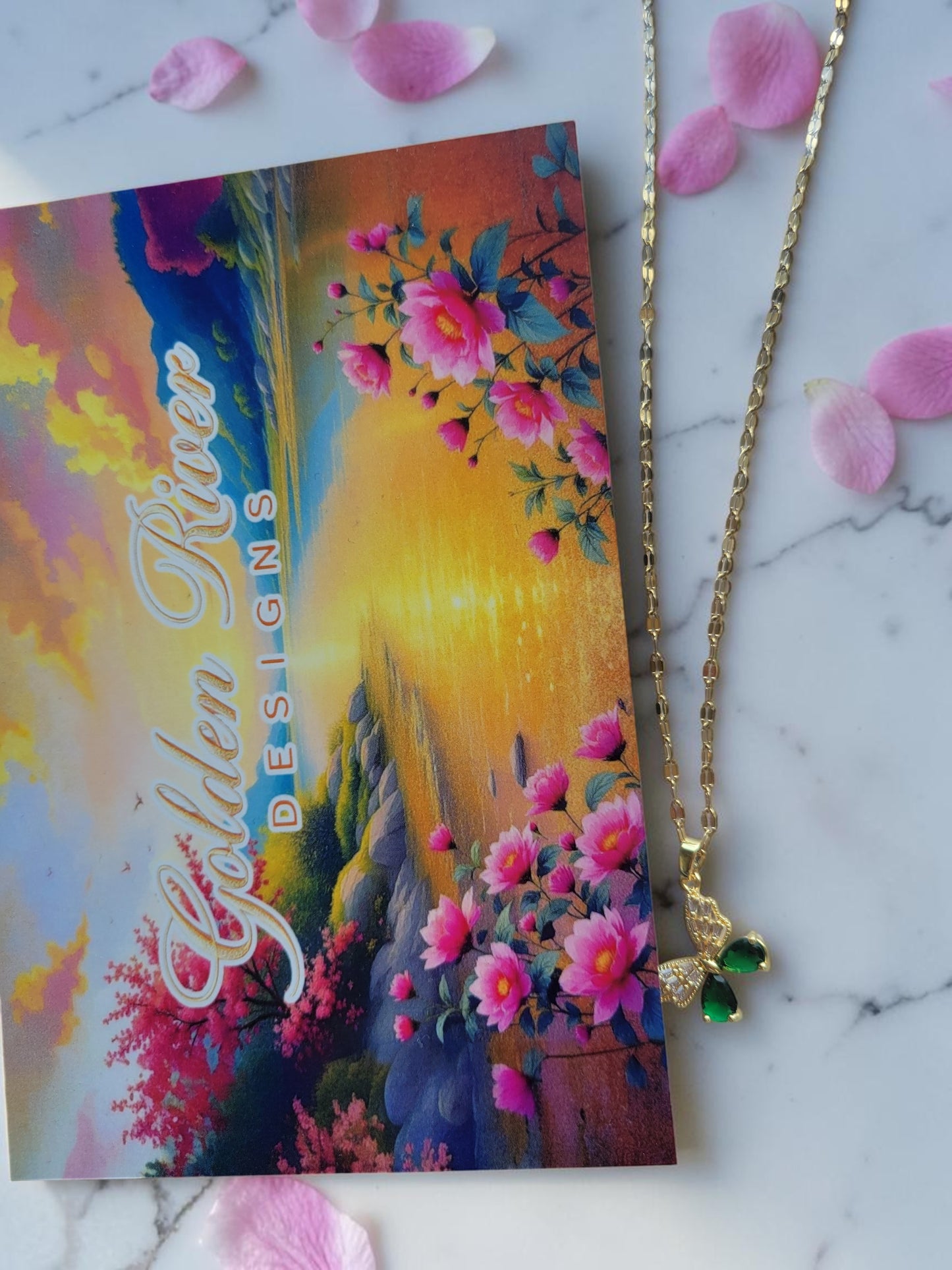 18K Gold Plated Green Gold Butterfly Necklace
