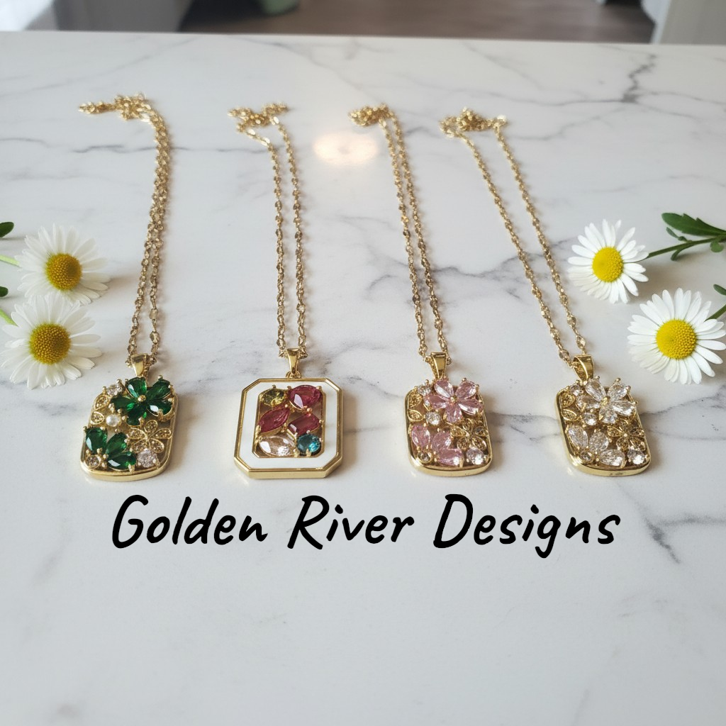 18K Gold PVD On Stainless Steel & Zircon Flower Necklaces