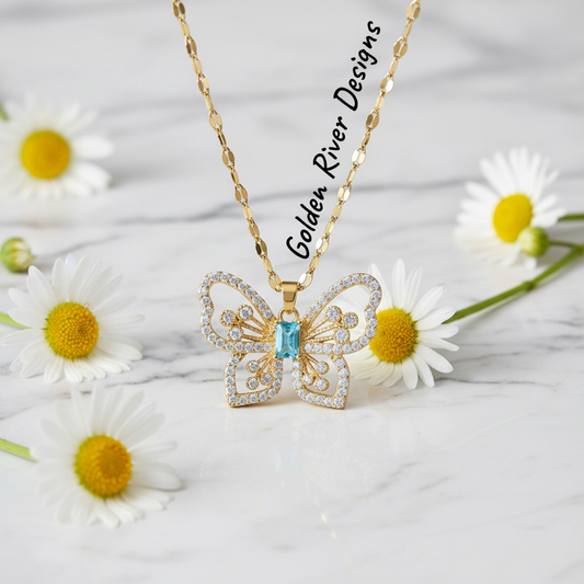 18K Gold PVD On Stainless Steel Butterfly Necklace