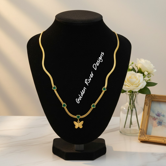 18K Gold Plated on Stainless Steel Butterfly Necklace, Zircon Crystal Pendant