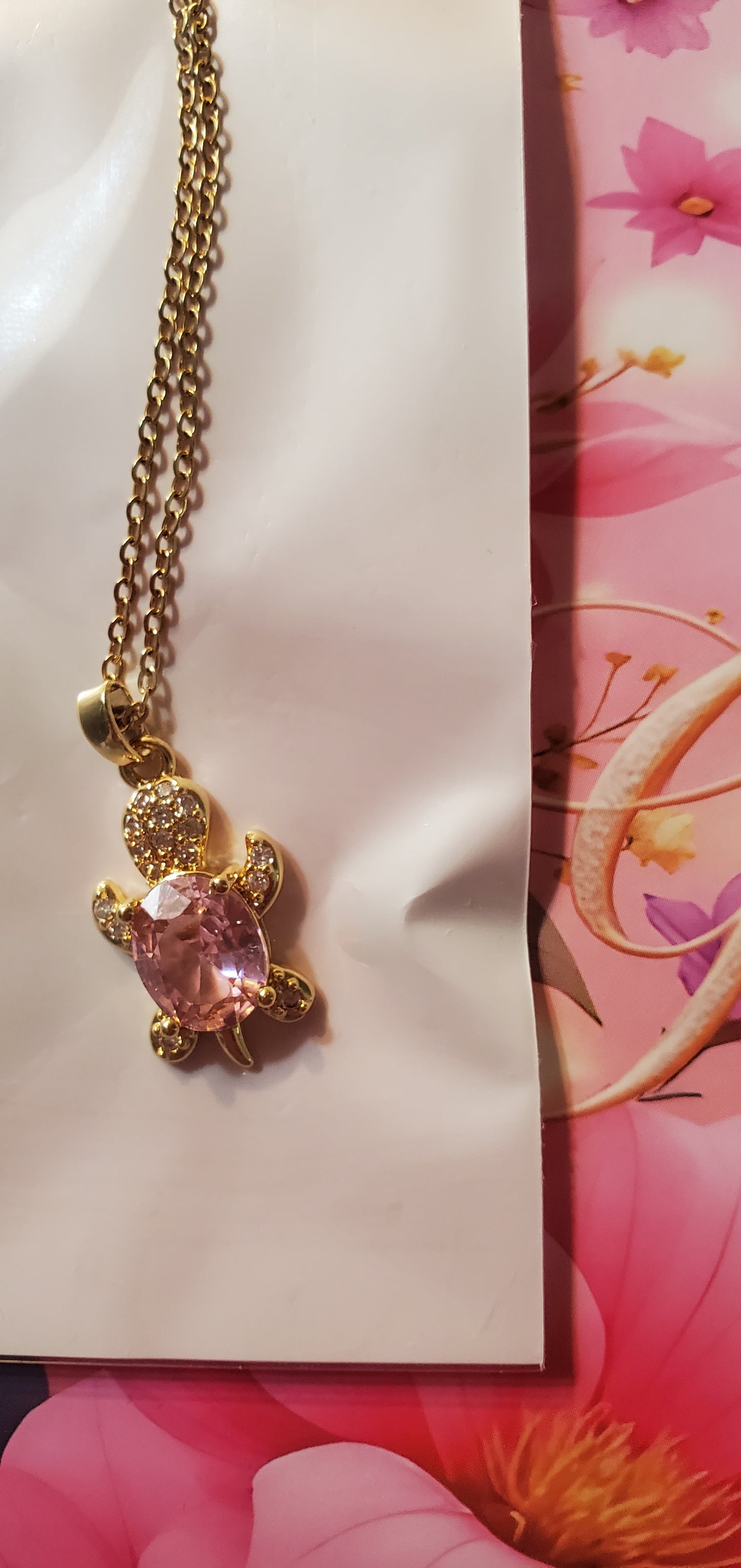 18K Gold Plated Zircon Pink Turtle Necklace