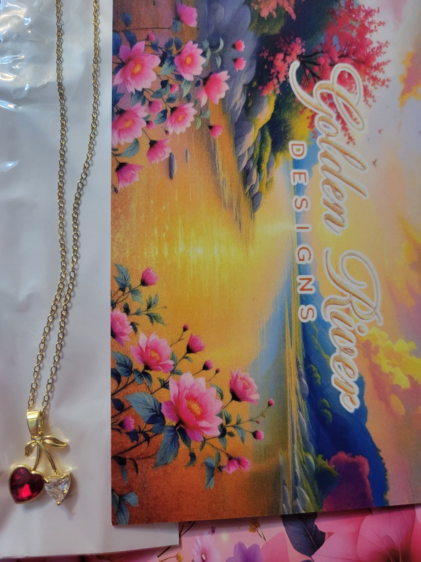 18K Gold Plated Red White Cherry Necklace, Zircon Jewelry, Dainty Pendant