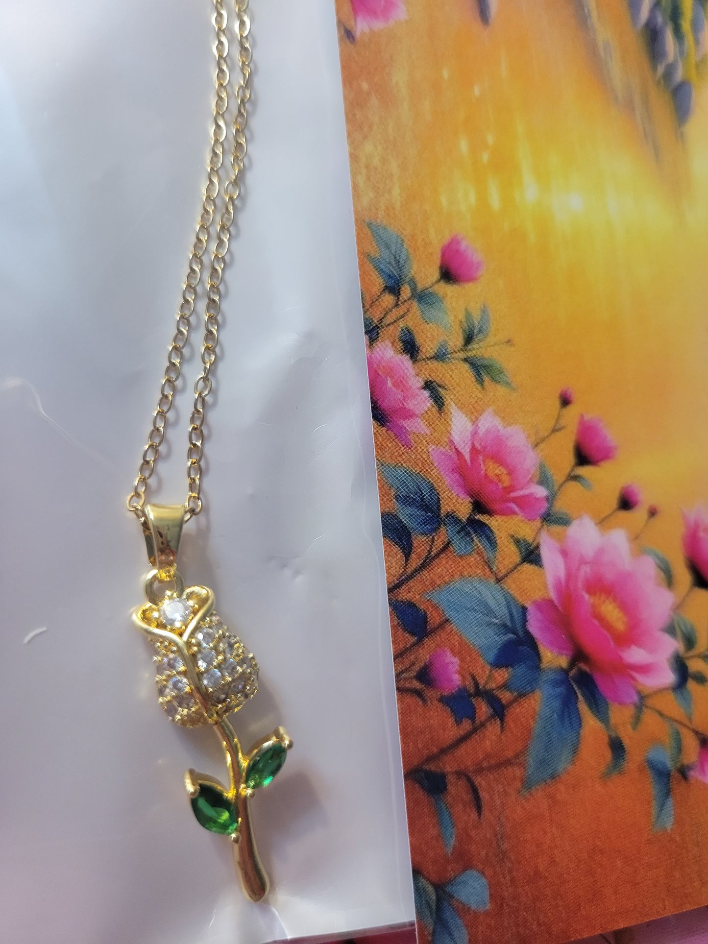 18K Gold Plated Tulip Necklace, Zircon Jewelry, Dainty Pendant
