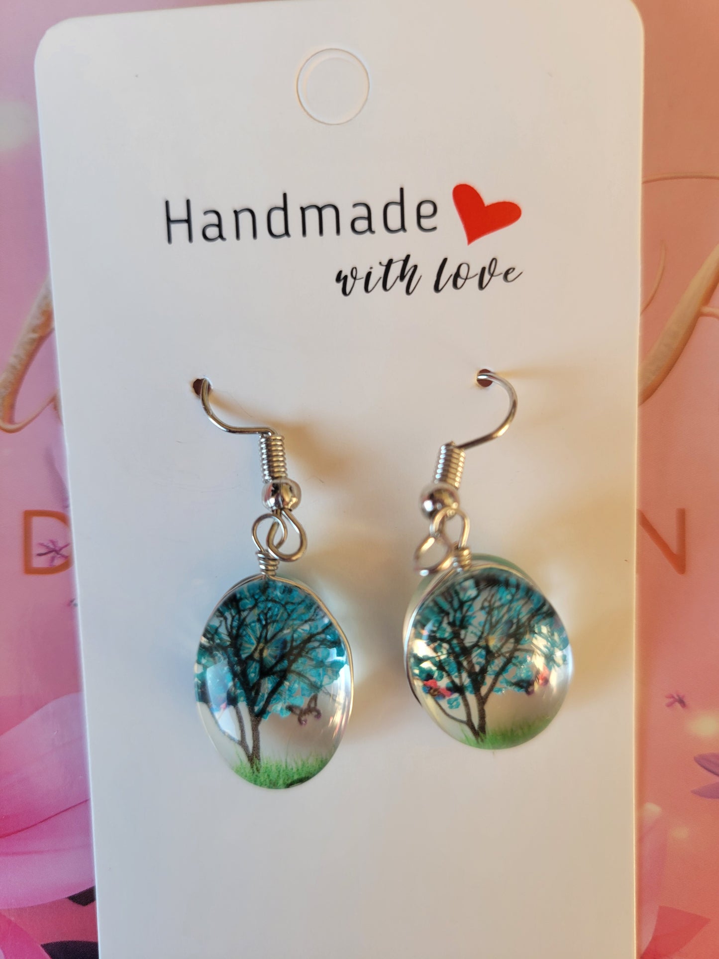 Silver Plated Turquoise Real Dried Flower Resin Earrings