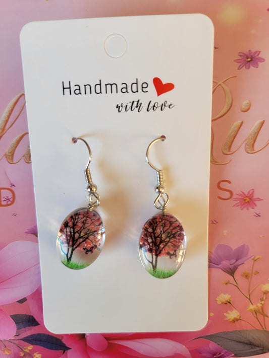 Silver Plated Red Real Dried Flower Resin Earrings