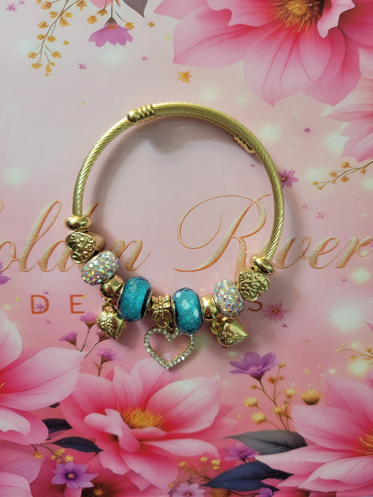 18K Gold Plated Blue Heart Stainless Steel Bangles