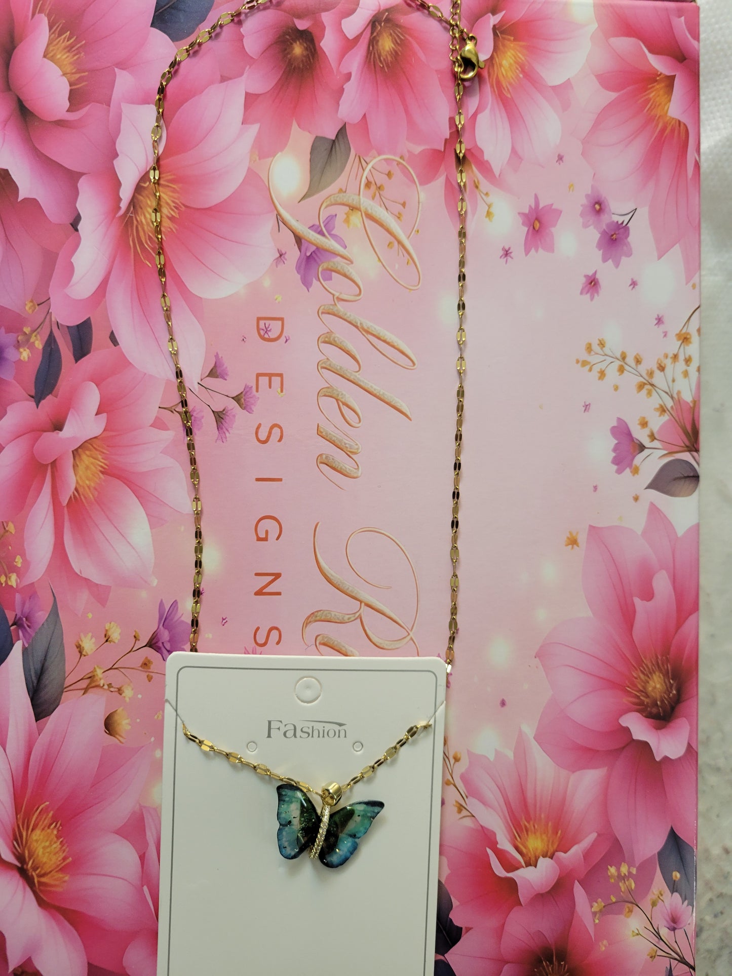 18K Gold Plated Zircon Green Butterfly Necklace