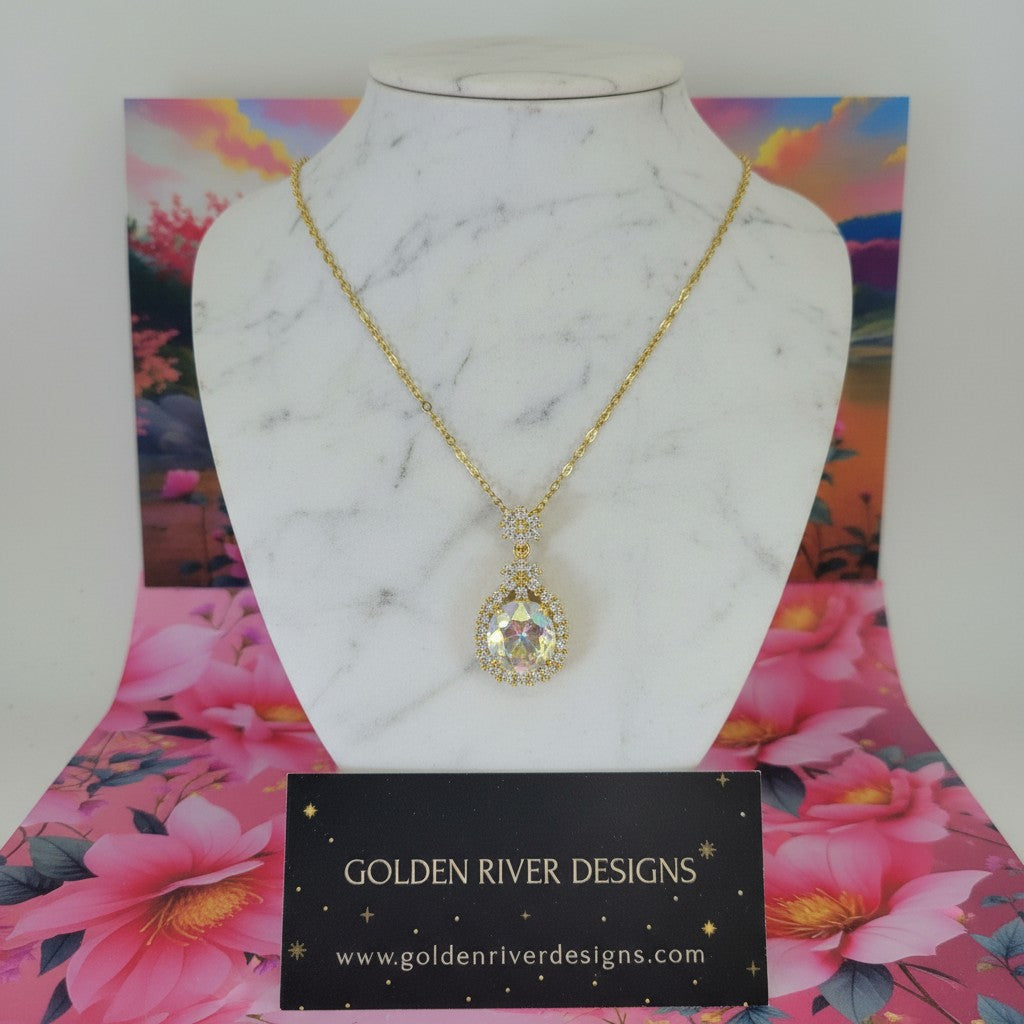 18K Gold PVD On Stainless Steel & White Zircon Necklace