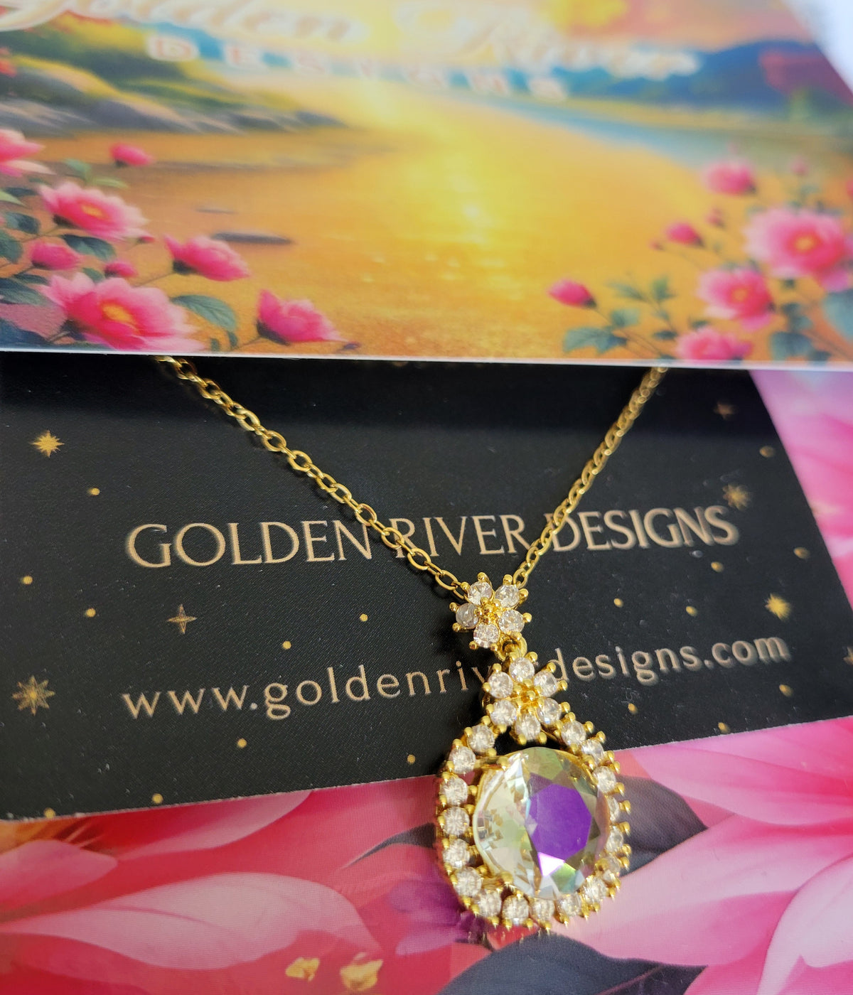 18K Gold PVD On Stainless Steel & White Zircon Necklace