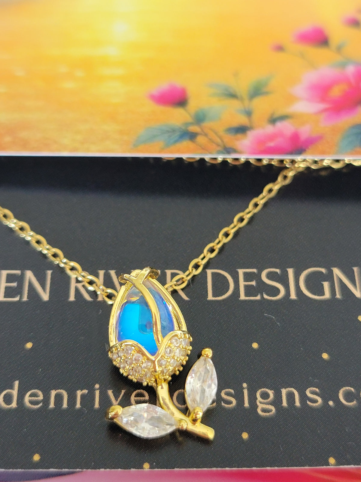 18K Gold PVD On Stainless Steel & Tulip Zircon Necklace