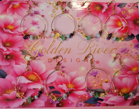 14K Gold Plated Quartz Drop Hoop Earrings (April Birthday)