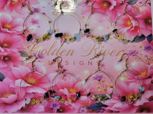 14K Gold Plated Quartz Drop Hoop Earrings (August Birthday)