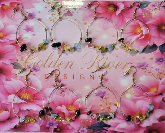 14K Gold Plated Quartz Drop Hoop Earrings (August Birthday)