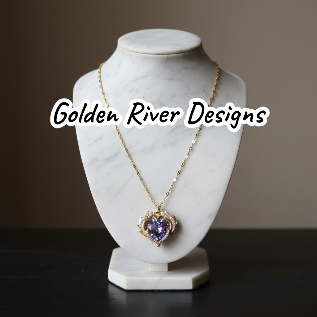 18K Gold PVD On Stainless Steel & Purple Zircon Heart Necklace