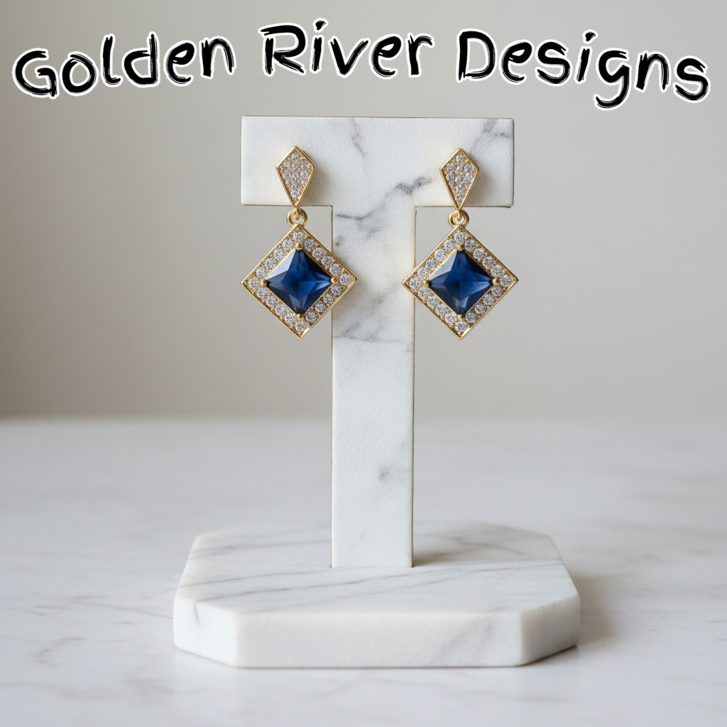 18K Gold Plated Blue Zircon Earrings