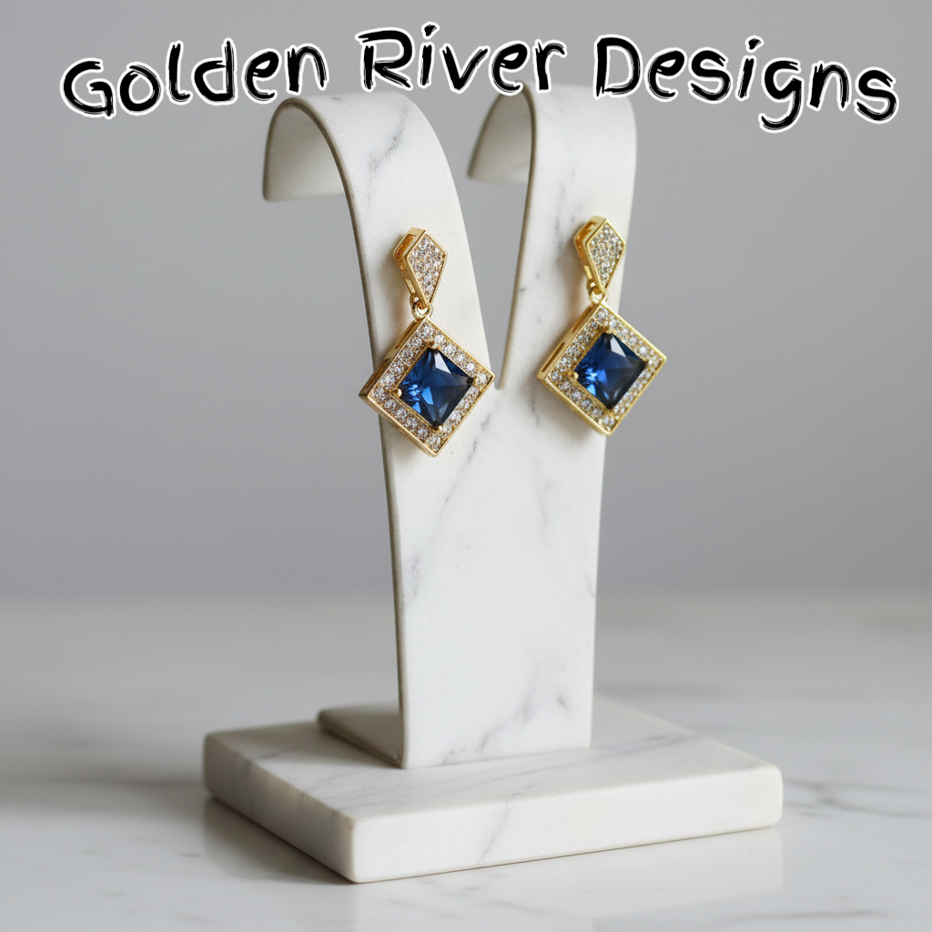 18K Gold Plated Blue Zircon Earrings
