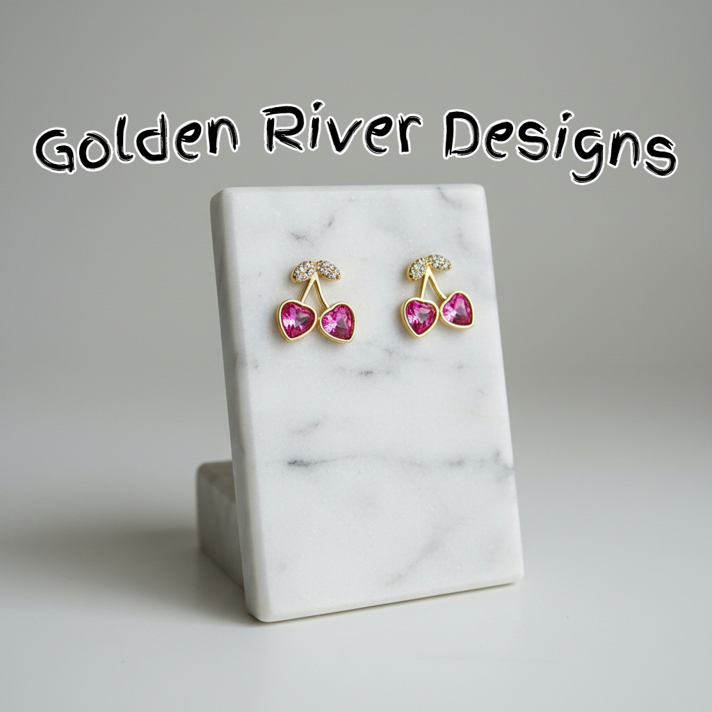 18K Gold Plated Zircon Cherry Earrings, Sparkling Studs, Dainty Gold Jewelry, Everyday Gift for Her