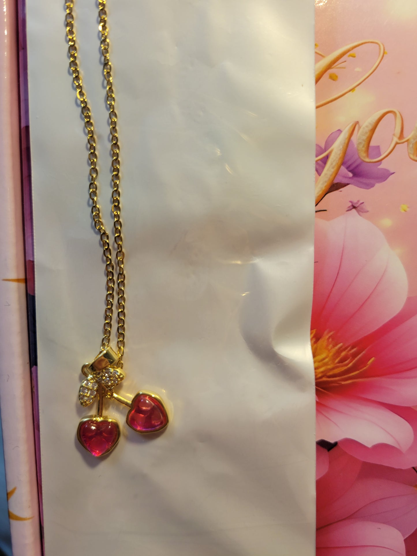 18K Gold Plated Zircon Cherry Necklace, Dainty Pendant, Minimalist Gold Chain, Gift for Her