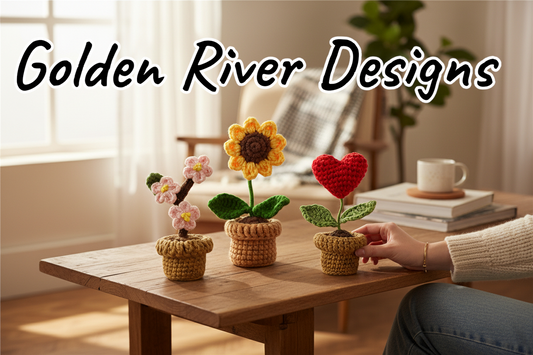 Artful Handmade Crochet Flower Trio - Cherry Blossom, Heart & Sunflower