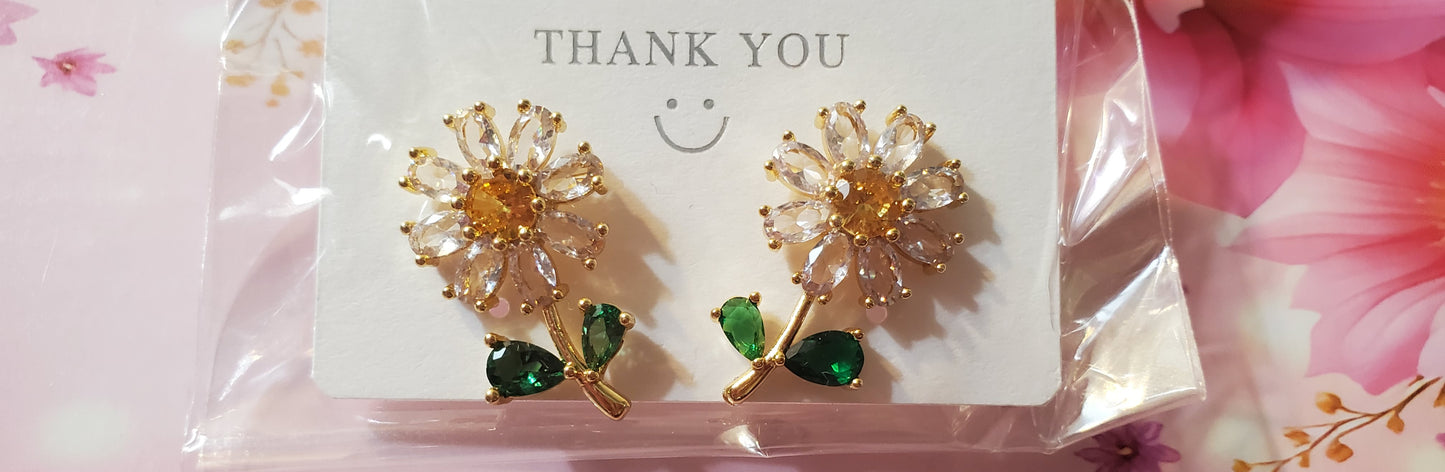 18K Gold Plated Zircon Daisy Earrings