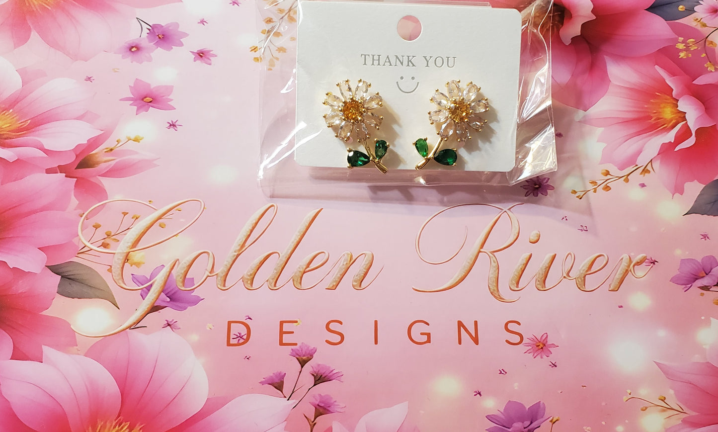 18K Gold Plated Zircon Daisy Earrings