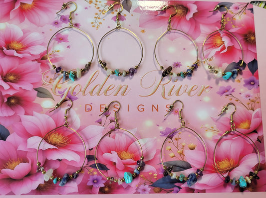 14K Gold Plated Quartz Drop Hoop Earrings (December Birthday)