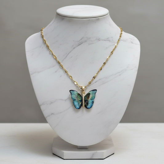 18K Gold PVD Stainless Steel Zircon Green Butterfly Necklace
