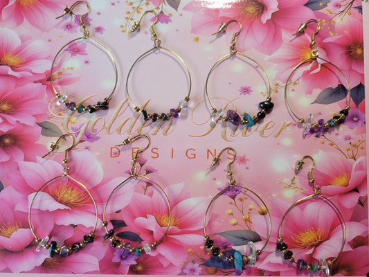 14K Gold Plated Quartz Drop Hoop Earrings (February Birthday)