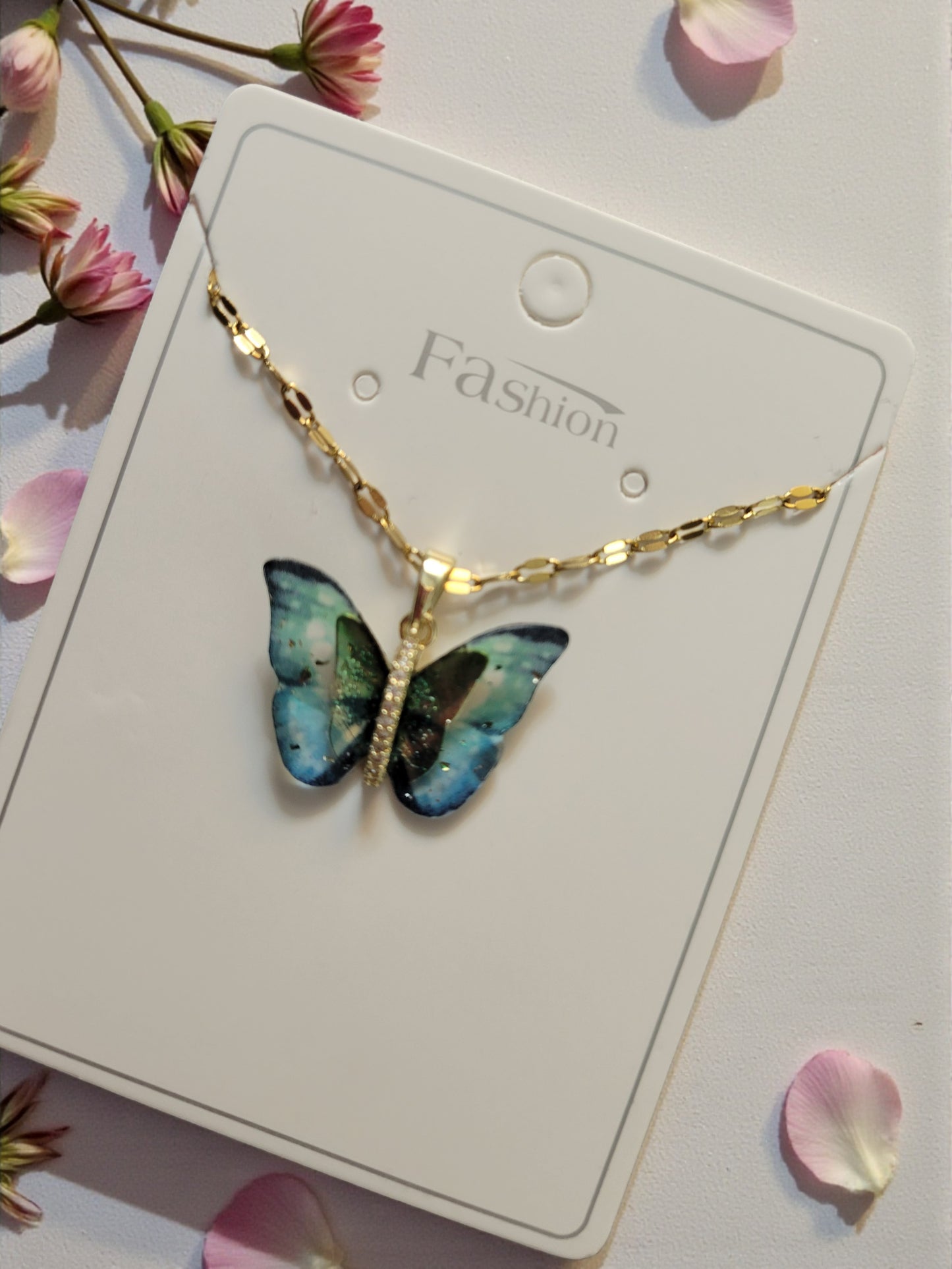18K Gold Plated Zircon Green Butterfly Necklace
