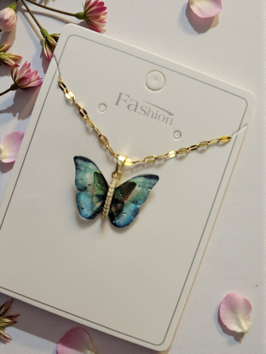 18K Gold Plated Zircon Green Butterfly Necklace