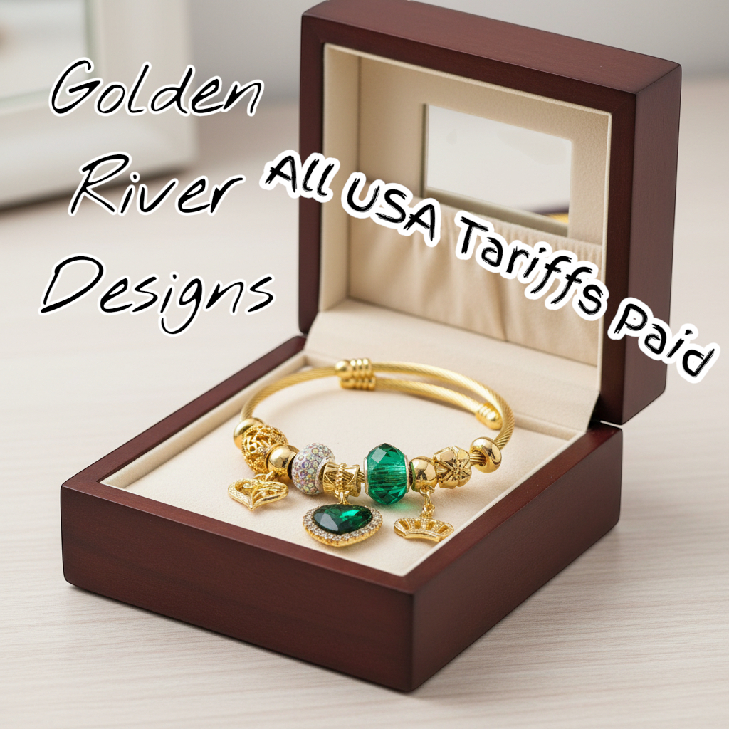 18K Gold Plated Green And Dark Plum Heart Stainless Steel Bangles