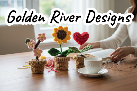 Artful Handmade Crochet Flower Trio - Cherry Blossom, Heart & Sunflower