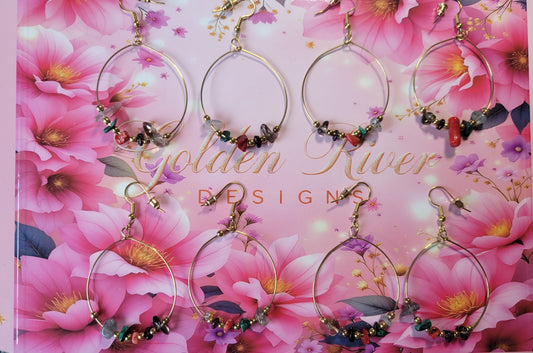 14K Gold Plated Quartz Drop Hoop Earrings (January Birthday)