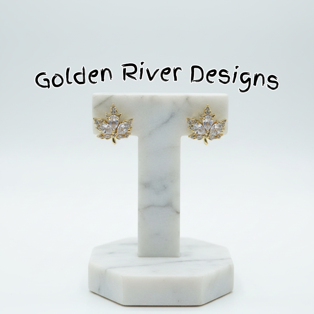 18K Gold Plated Zircon Maple Leaf Earrings, Sparkling Studs, Dainty Gold Jewelry, Everyday Gift for Her