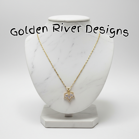 18K Gold PVD Stainless Steel Zircon Maple Leaf Necklace