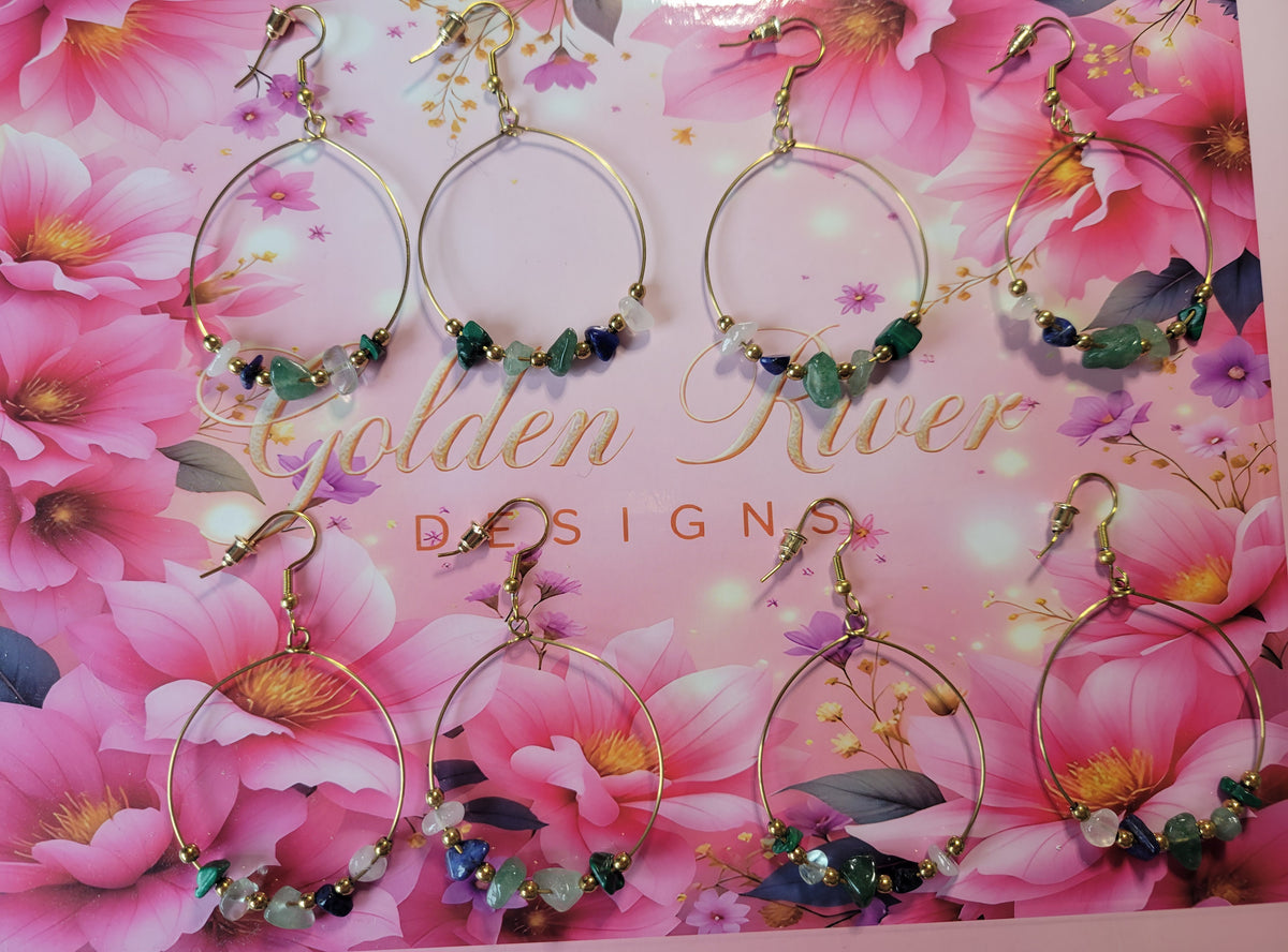 Handmade Shimmery 14K Gold Plated Quartz Drop Hoop Earrings (May Birthday)