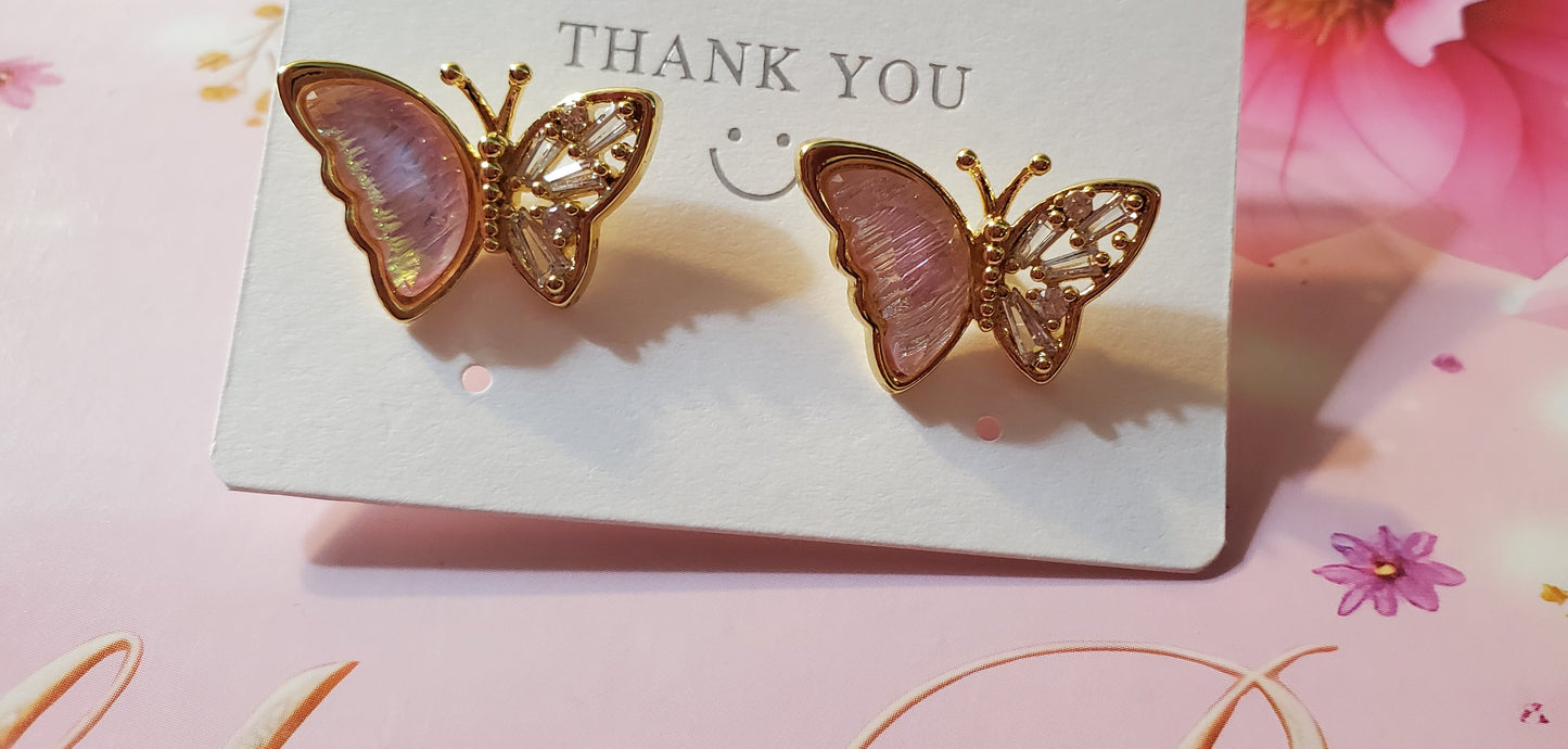 18K Gold Plated Zircon Rose Butterfly Earrings