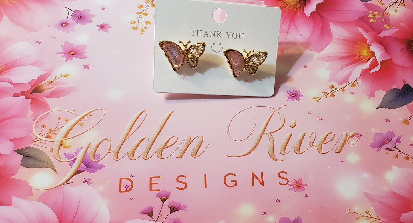 18K Gold Plated Zircon Rose Butterfly Earrings