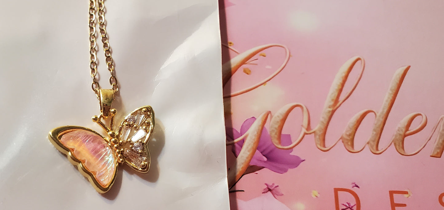 18K Gold Plated Zircon Rose Butterfly Necklace